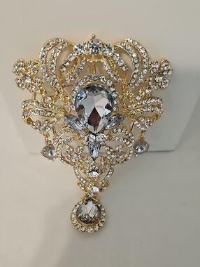 Gold-Tone Clear Crystal Floral Brooch
